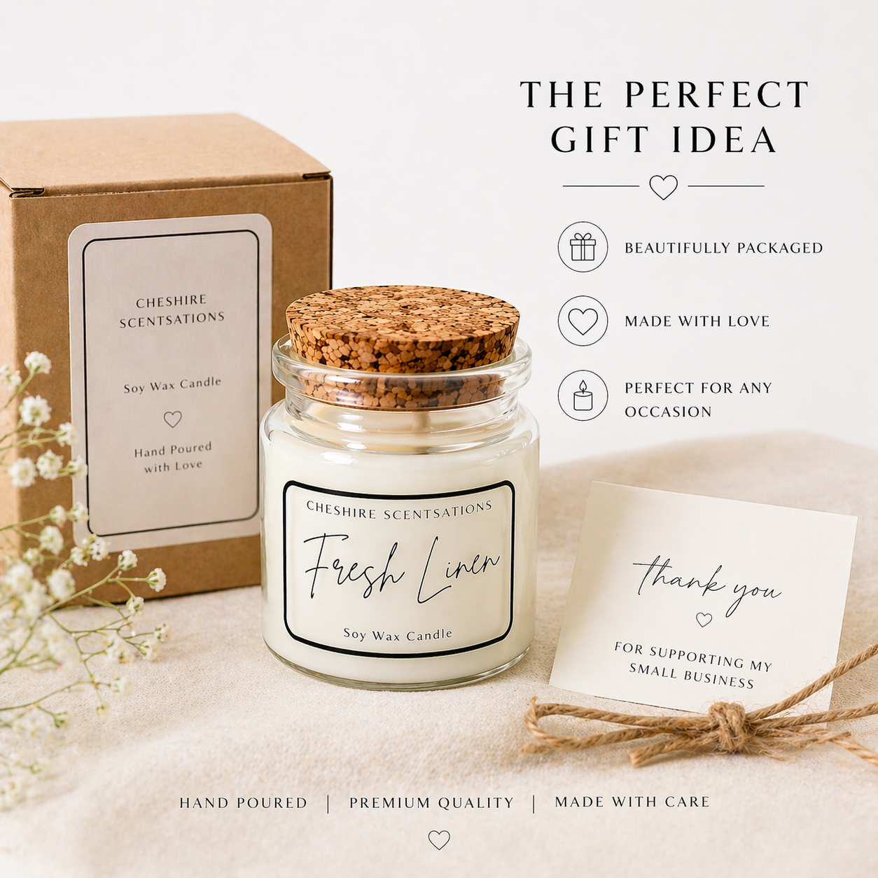 Luxury Soy Wax Candle Fresh Linen, Flower Bomb & Paradox Hand Poured Gift