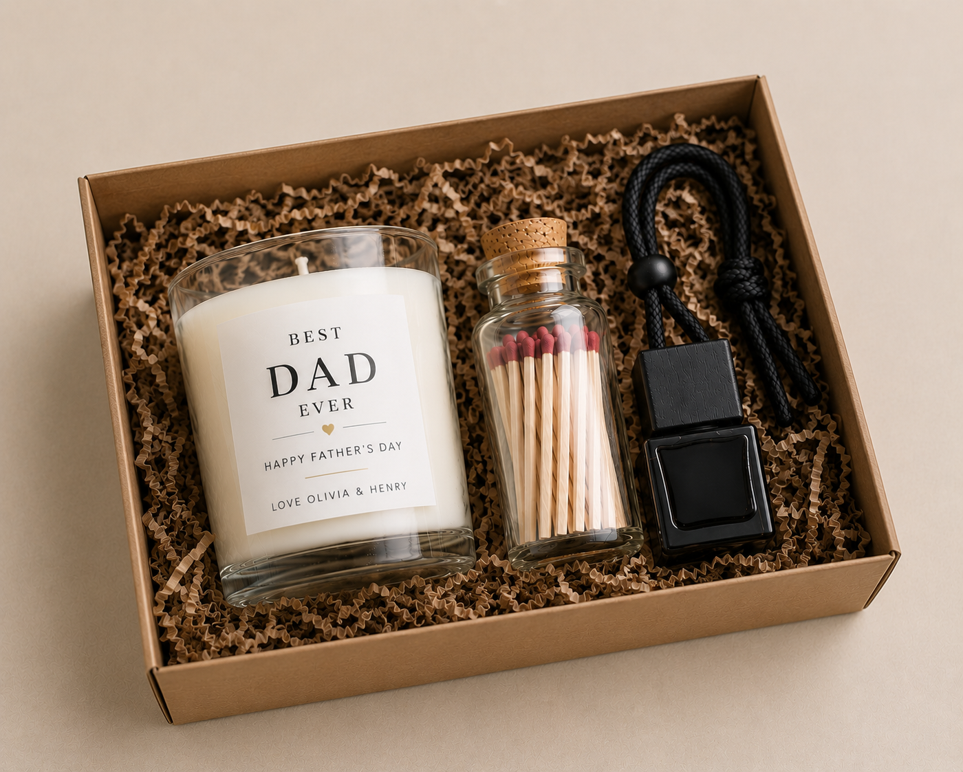 Fathers Day Gift Set Luxury Candle With Matches & Car Diffuser For Dad