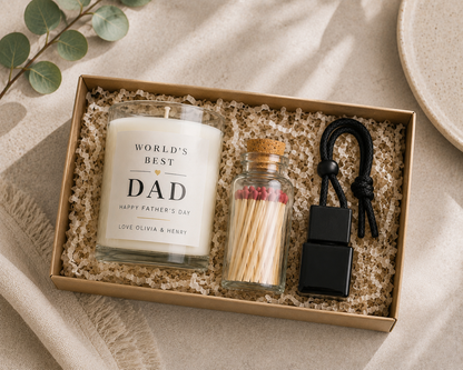 Fathers Day Gift Set Luxury Candle With Matches & Car Diffuser For Dad